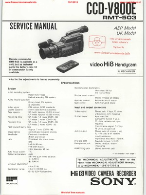 Sony Ccd-v800e Service Manual